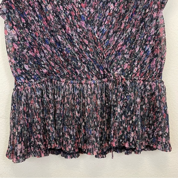 Anthropologie Floral Metallic Pleated Surplice Peplum Blouse Size Medium - Picture 8 of 10